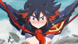 Anime-Mädchen mit schwarzem Haar wird von roten Tentakeln in der Luft gefesselt und entblößt
