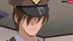 Strenger Schaffner in brauner Uniform steht einer jungen Frau mit grünem Haar und kurzem Rock gegenüber im luxuriösen Zugabteil.