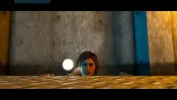 Nackte Lara Croft wird von hinten von einem dunklen Monster auf feuchtem Steinboden genommen