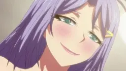 Nahaufnahme einer violetten Hentai MILF mit geschlossenen Augen, geöffnetem Mund und lustvoll herausgestreckter Zunge